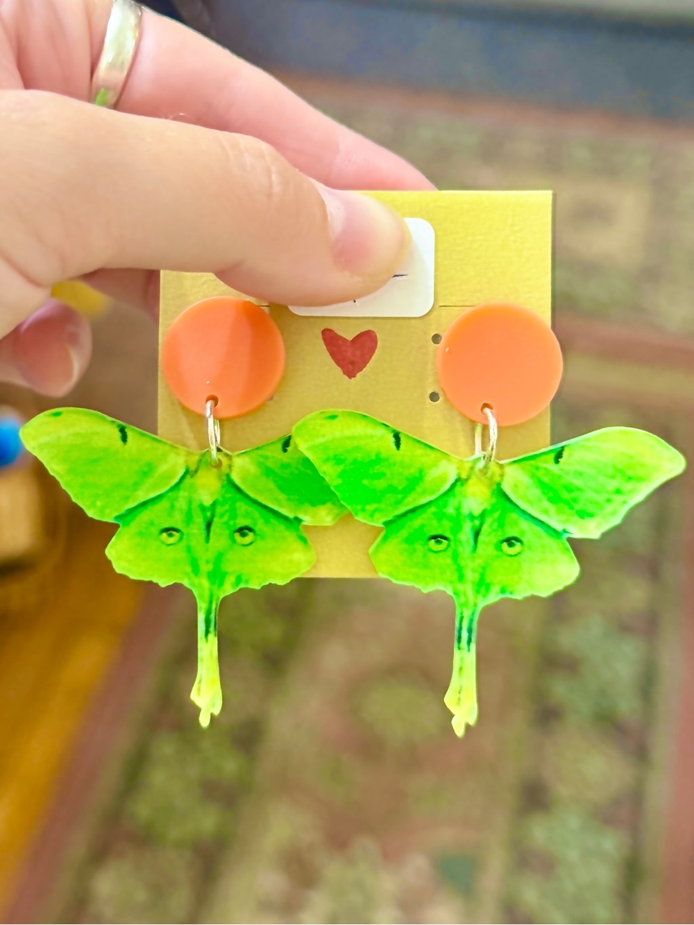 Handmade Green Luna Moth Earrings Acrylic Sustainable Studs Retro Mod Nature